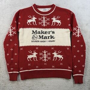Makers Mark Sweater Mens Small Christmas Red White Fair Isle Bourbon Whiskey